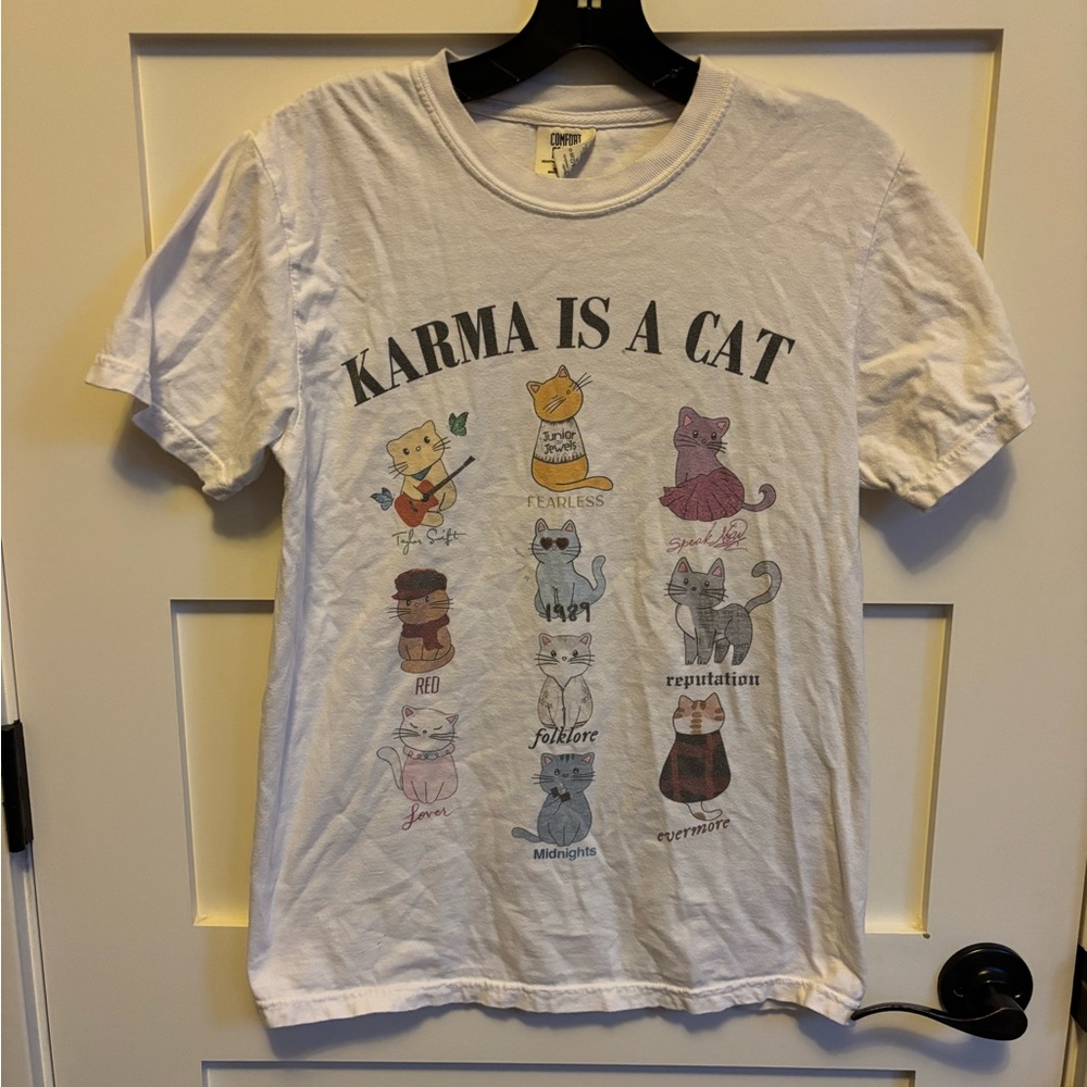 Comfort Colors White 'Karma is a Cat' Graphic Tee